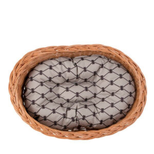 Enovia Wicker Dog Bed with Grey Cushion – 75 × 57 cm