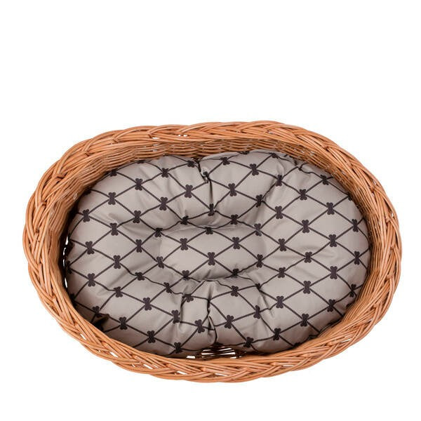 Enovia Wicker Dog Bed with Grey Cushion – 75 × 57 cm