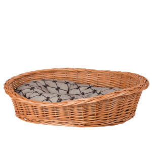 Enovia Wicker Dog Bed with Grey Cushion – 75 × 57 cm
