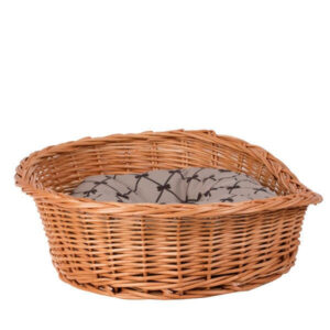 Enovia Wicker Dog Bed with Grey Cushion – 75 × 57 cm