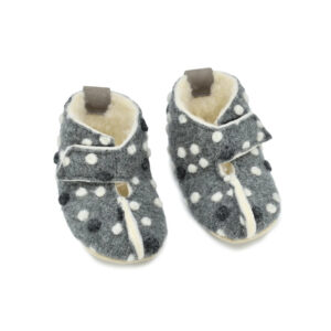 KAKU Kids’ Felt & Sheep’s Wool Slippers – Dotted Grey
