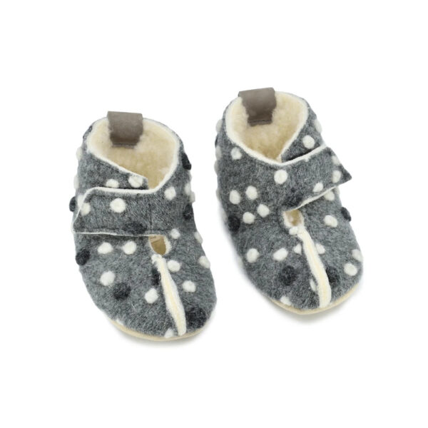 KAKU Kids’ Felt & Sheep’s Wool Slippers – Dotted Grey