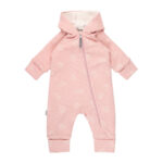 Pink Cotton Fleece Baby Romper with Hood
