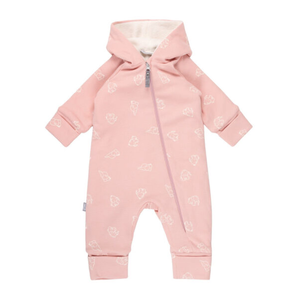 Pink Cotton Fleece Baby Romper with Hood