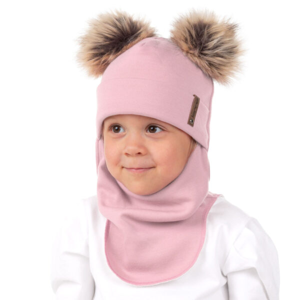 Pink Merino Wool Double Pom-Pom Balaclava