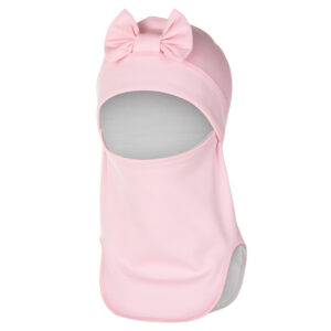 Pink Merino Wool-Lined Autumn-Winter Balaclava with Bow