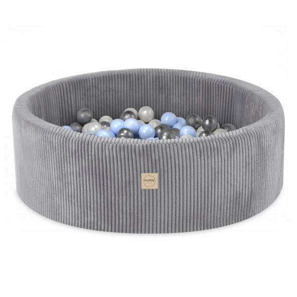 Round Corduroy Ball Pool 90 × 30 cm – Light Grey, 200 Balls