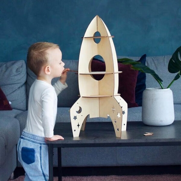 Rocket Shelf – Plywood Kids’ Bookshelf, 60 cm