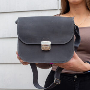 Natural Leather Saddle Bag Large – Grey
