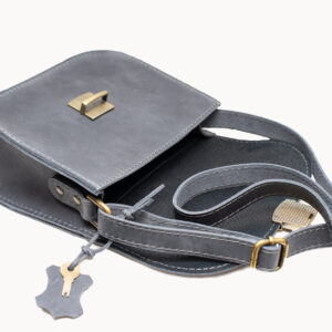Natural Leather Saddle Bag Medium – Grey