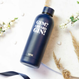 Water Bottle / Thermos – Gym? I Heard Gin! – Dark Blue, 500 ml, Stainless Steel