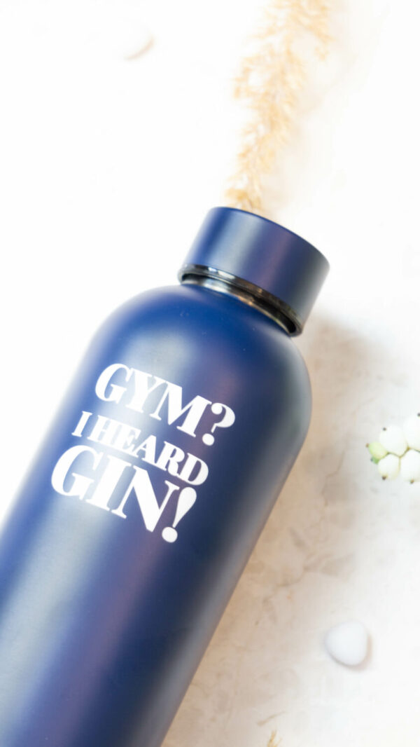Water Bottle / Thermos – Gym? I Heard Gin! – Dark Blue, 500 ml, Stainless Steel
