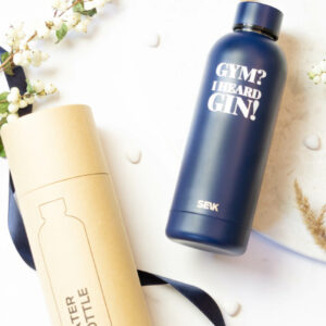 Water Bottle / Thermos – Gym? I Heard Gin! – Dark Blue, 500 ml, Stainless Steel