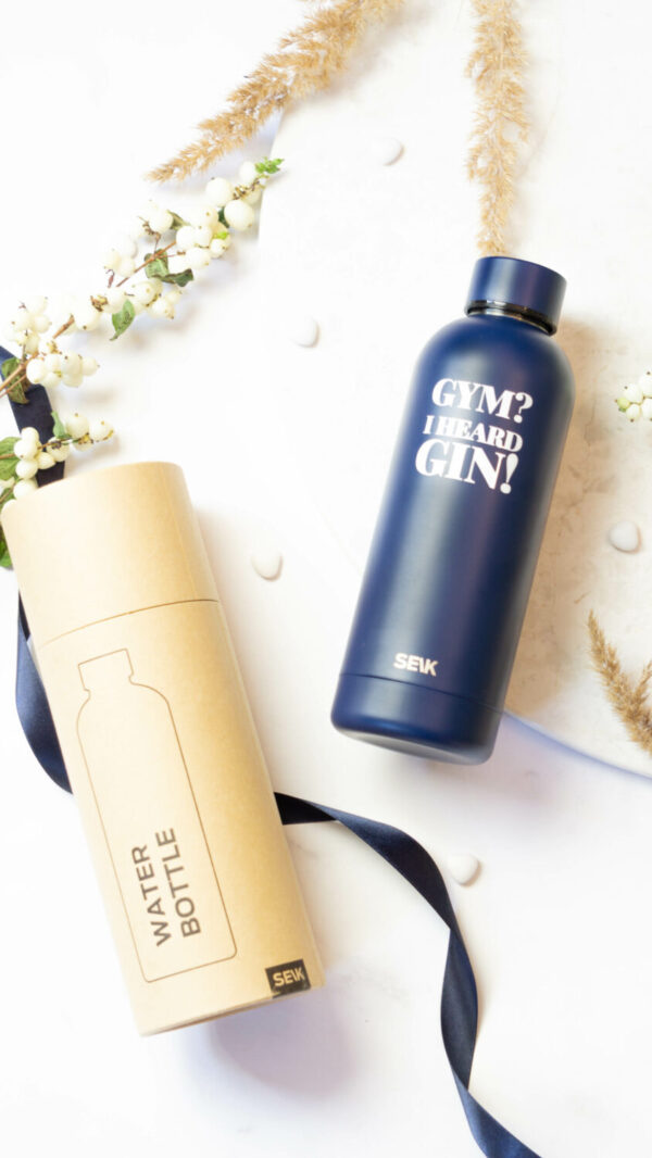 Water Bottle / Thermos – Gym? I Heard Gin! – Dark Blue, 500 ml, Stainless Steel