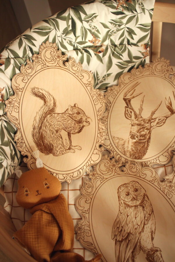 Engraved Forest Animal Pictures with Retro Frames – Set of 4