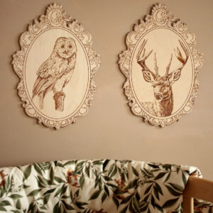 Engraved Forest Animal Pictures with Retro Frames – Set of 4