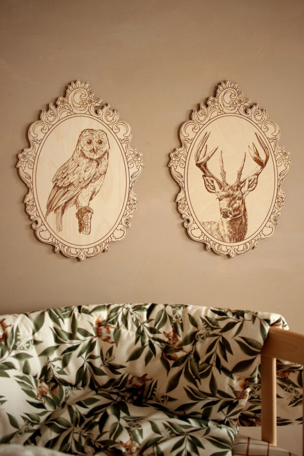 Engraved Forest Animal Pictures with Retro Frames – Set of 4