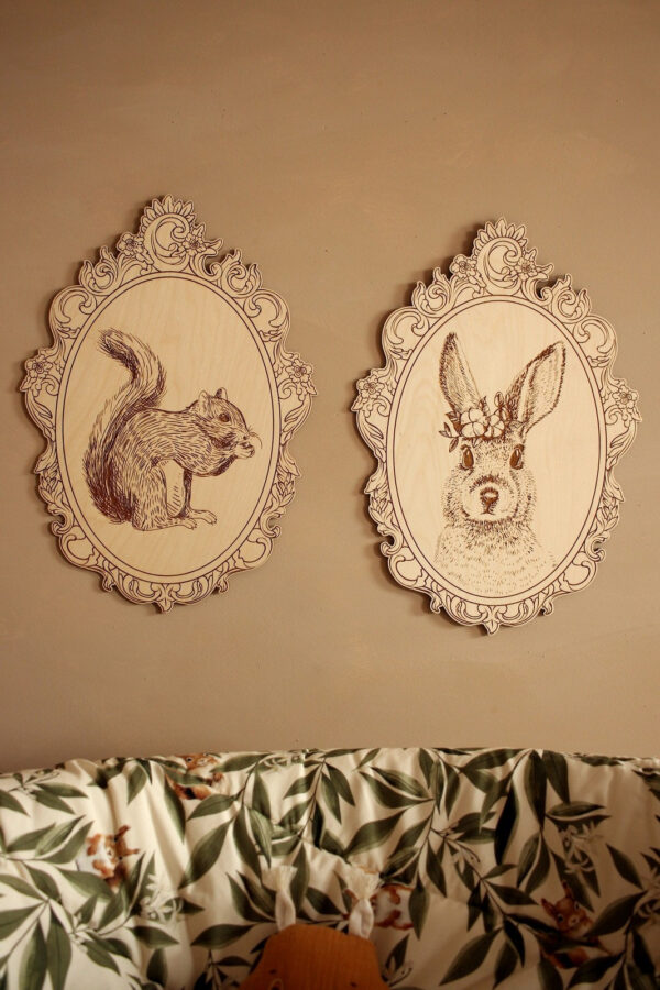Engraved Forest Animal Pictures with Retro Frames – Set of 4