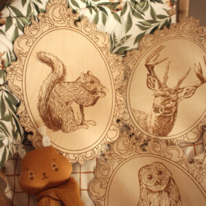 Engraved Forest Animal Pictures with Retro Frames – Set of 4