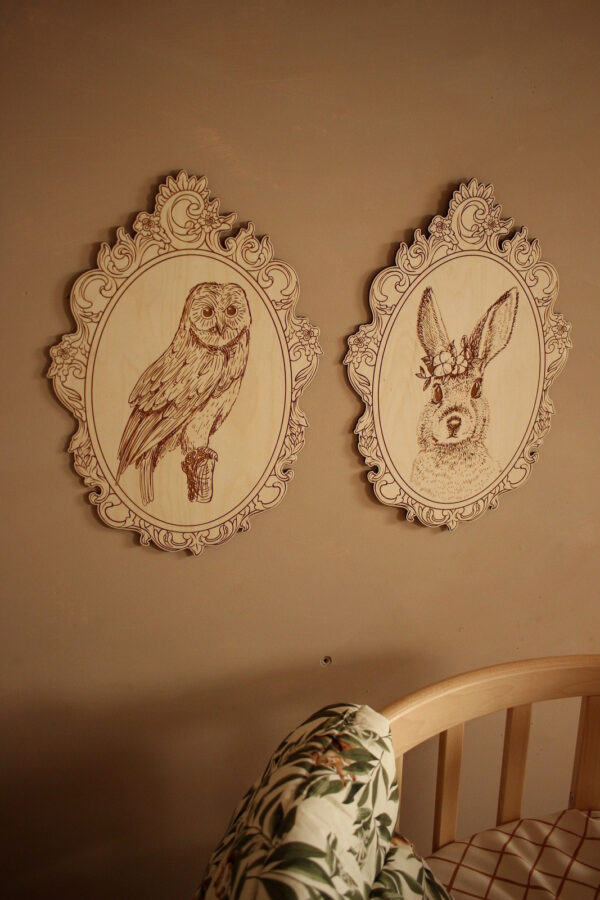 Engraved Forest Animal Pictures with Retro Frames – Set of 4