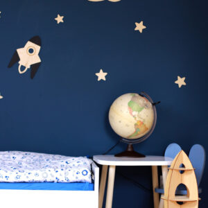 Wooden Space Wall Decoration – Moon, Saturn, Rocket & 10 Stars