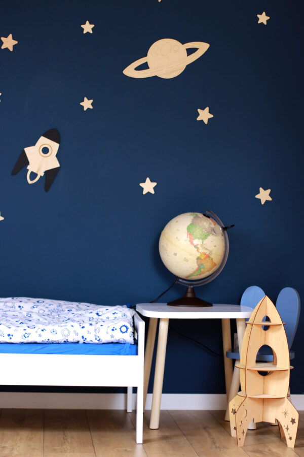 Wooden Space Wall Decoration – Moon, Saturn, Rocket & 10 Stars