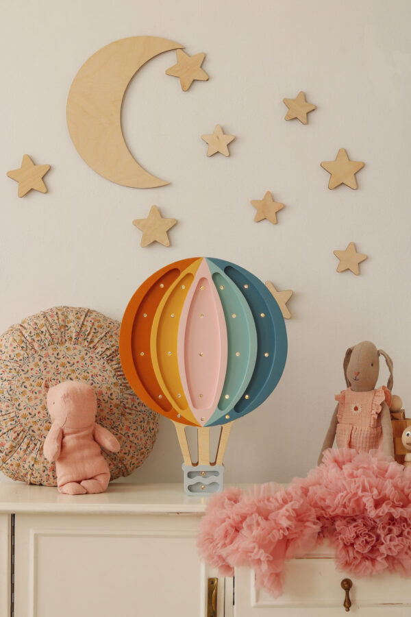 Wooden Space Wall Decoration – Moon, Saturn, Rocket & 10 Stars