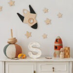 Wooden Space Wall Decoration – Moon, Saturn, Rocket & 10 Stars