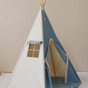 Denim Teepee Tent with Pompoms – 170 cm