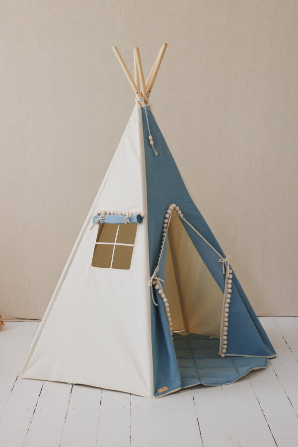 Denim Teepee Tent with Pompoms – 170 cm