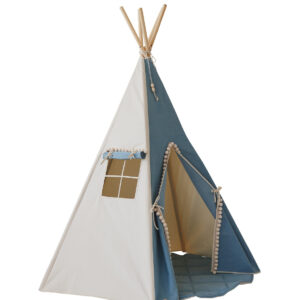 Denim Teepee Tent with Pompoms – 170 cm