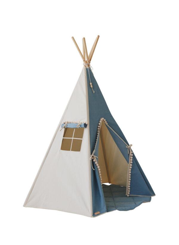 Denim Teepee Tent with Pompoms – 170 cm