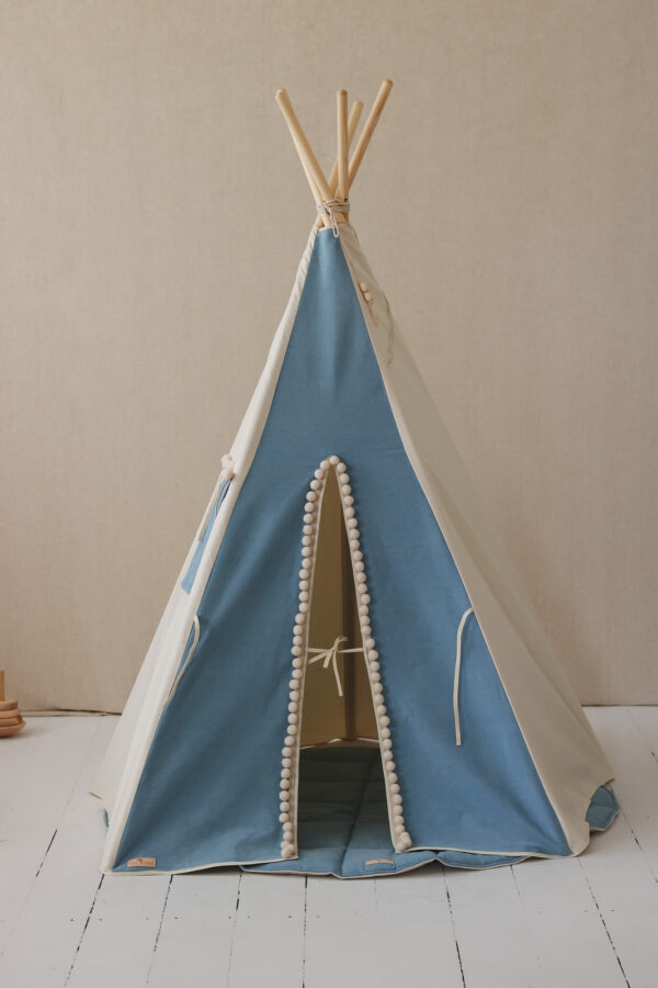 Denim Teepee Tent with Pompoms – 170 cm