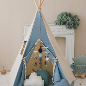 Denim Teepee Tent with Pompoms – 170 cm