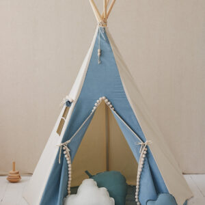 Denim Teepee Tent with Pompoms – 170 cm