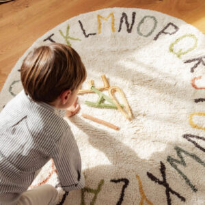 Washable ABC Round Rug with Vowel Cushions – 120 cm