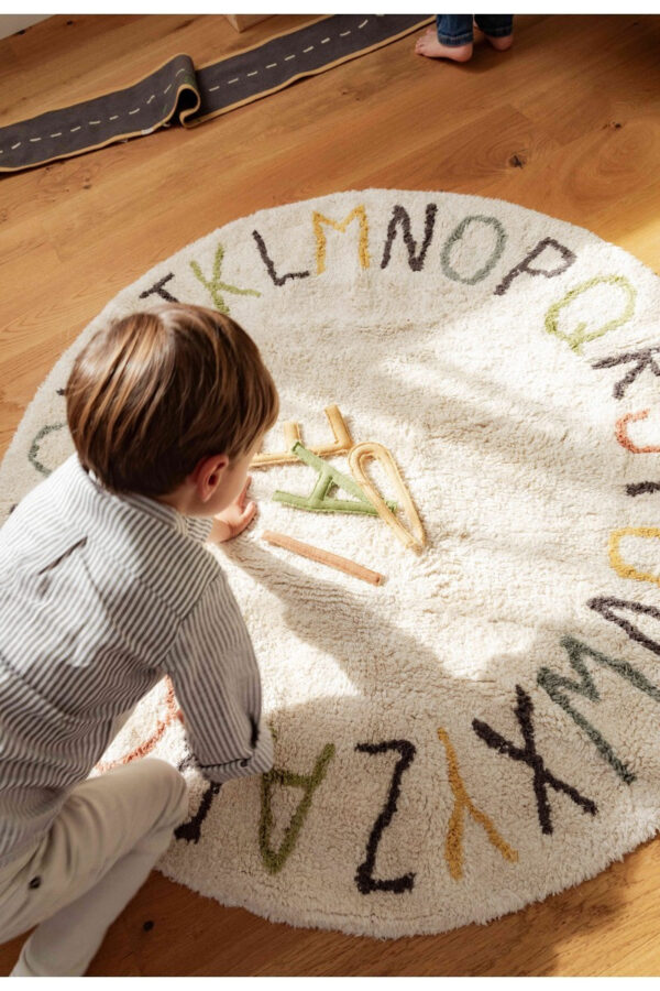 Washable ABC Round Rug with Vowel Cushions – 120 cm