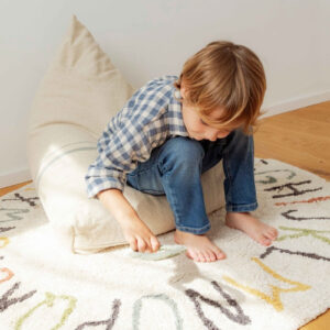 Washable ABC Round Rug with Vowel Cushions – 120 cm