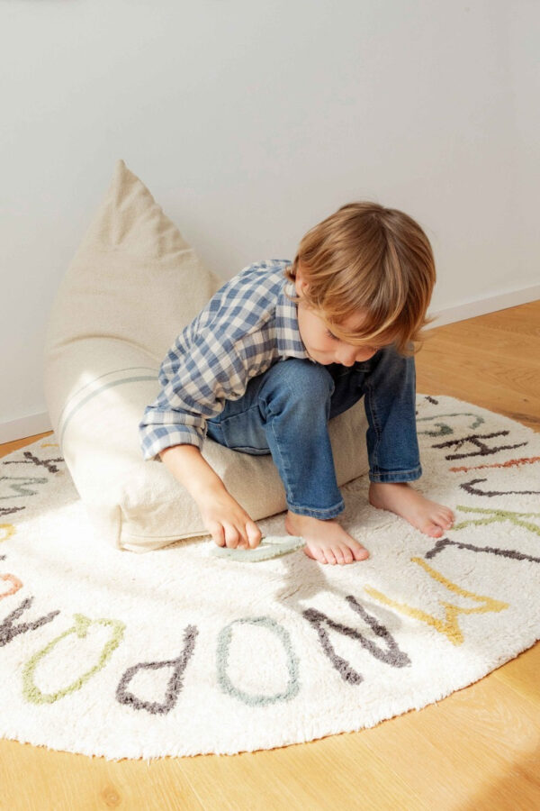 Washable ABC Round Rug with Vowel Cushions – 120 cm