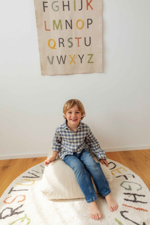 Washable ABC Round Rug with Vowel Cushions – 120 cm