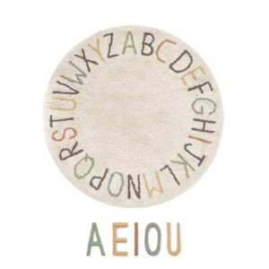 Washable ABC Round Rug with Vowel Cushions – 120 cm