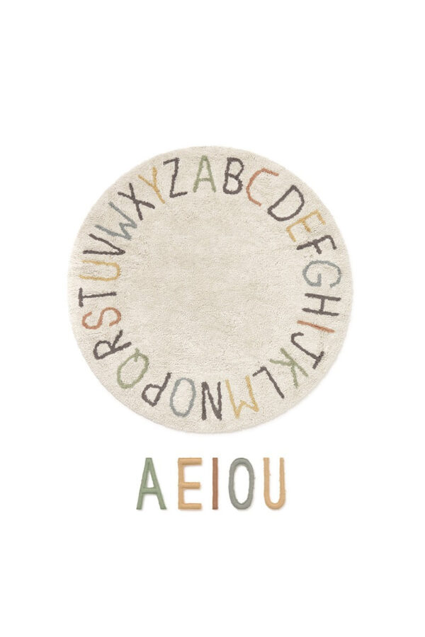 Washable ABC Round Rug with Vowel Cushions – 120 cm