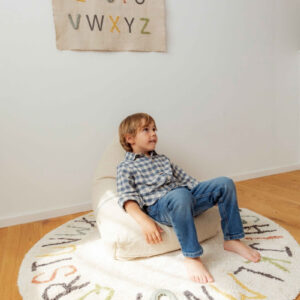 Washable ABC Round Rug with Vowel Cushions – 120 cm