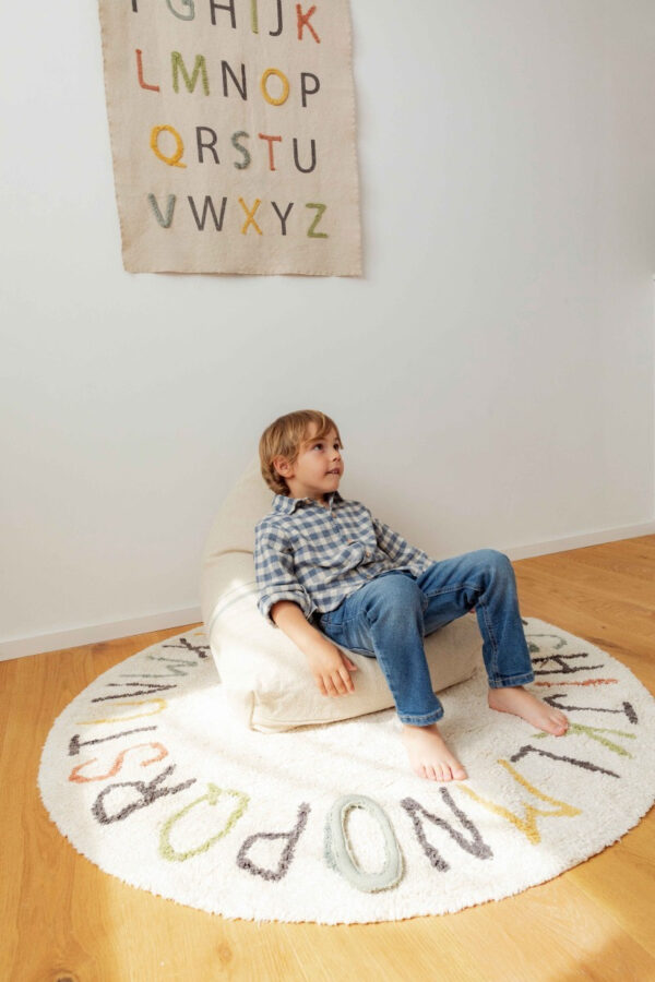 Washable ABC Round Rug with Vowel Cushions – 120 cm