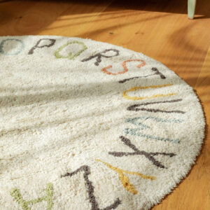 Washable ABC Round Rug with Vowel Cushions – 120 cm
