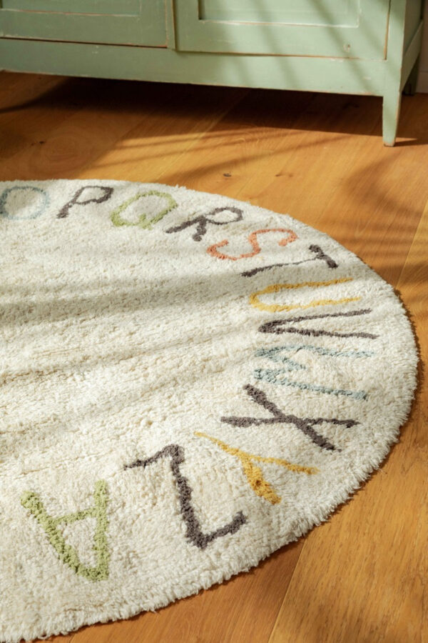 Washable ABC Round Rug with Vowel Cushions – 120 cm