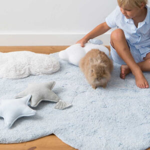Washable Puffy Cloud Rug with Pillow – Blue, 110 × 170 cm