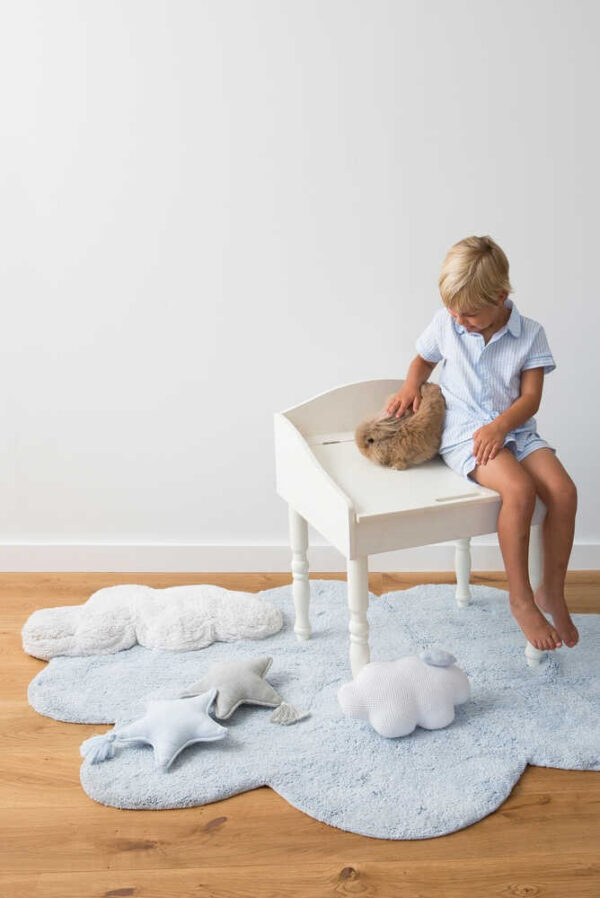Washable Puffy Cloud Rug with Pillow – Blue, 110 × 170 cm