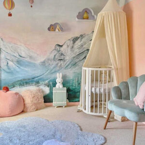 Washable Puffy Cloud Rug with Pillow – Blue, 110 × 170 cm