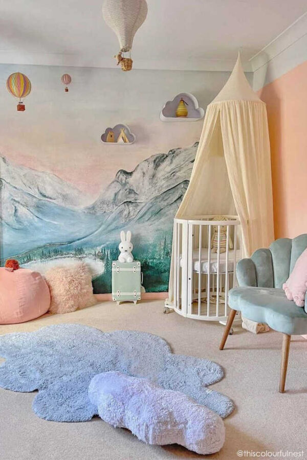Washable Puffy Cloud Rug with Pillow – Blue, 110 × 170 cm